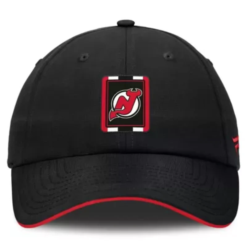 NHL Fanatics Black/Red New Jersey Devils Authentic Pro Ripstop Adjustable Hat