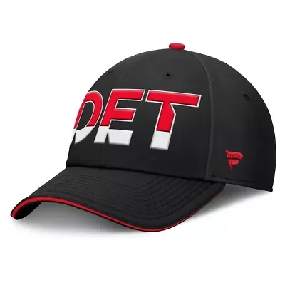 NHL Fanatics Black/Red Detroit Wings Authentic Pro Rink Team Code Flex Hat