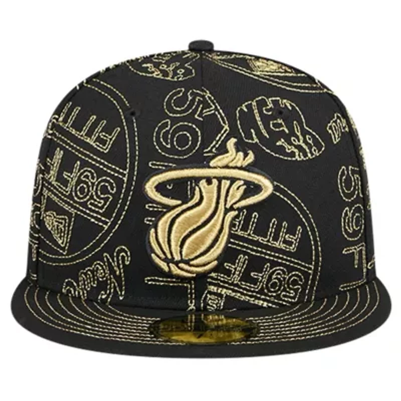 NBA Miami Heat 59FIFTY Day Allover Print Stencil Fitted Hat