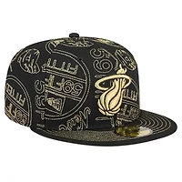 NBA Miami Heat 59FIFTY Day Allover Print Stencil Fitted Hat