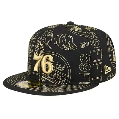 NBA Philadelphia 76ers 59FIFTY Day Allover Print Stencil Fitted Hat