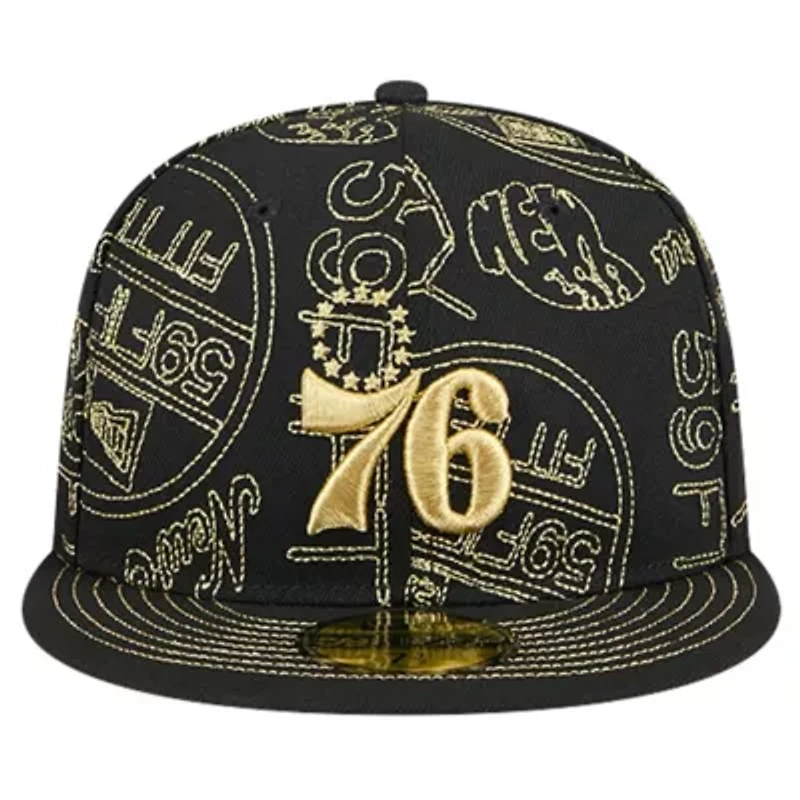 NBA Philadelphia 76ers 59FIFTY Day Allover Print Stencil Fitted Hat