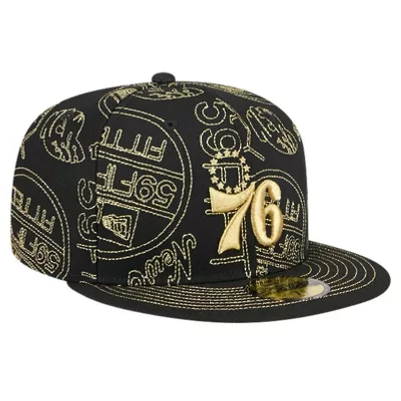 NBA Philadelphia 76ers 59FIFTY Day Allover Print Stencil Fitted Hat