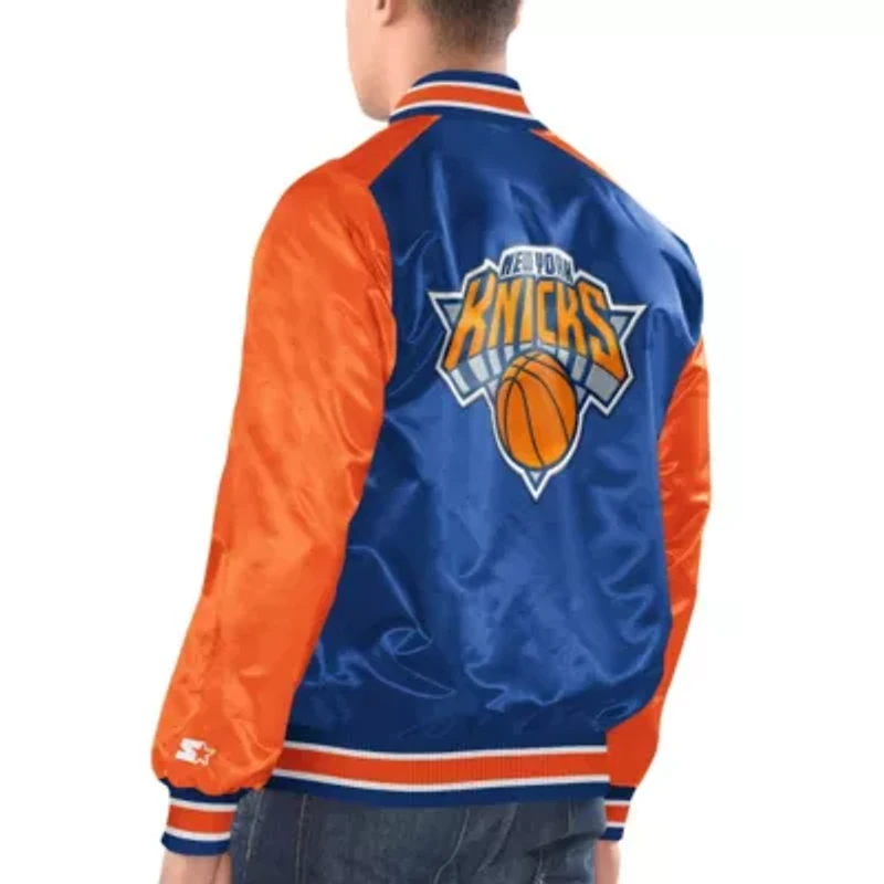 NBA Blue/Orange New York Knicks Renegade Satin Full-Snap Varsity Jacket