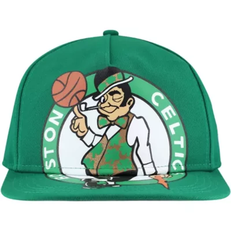 NBA Kelly Boston Celtics Oversized Puff Print Logo Golfer Snapback Hat