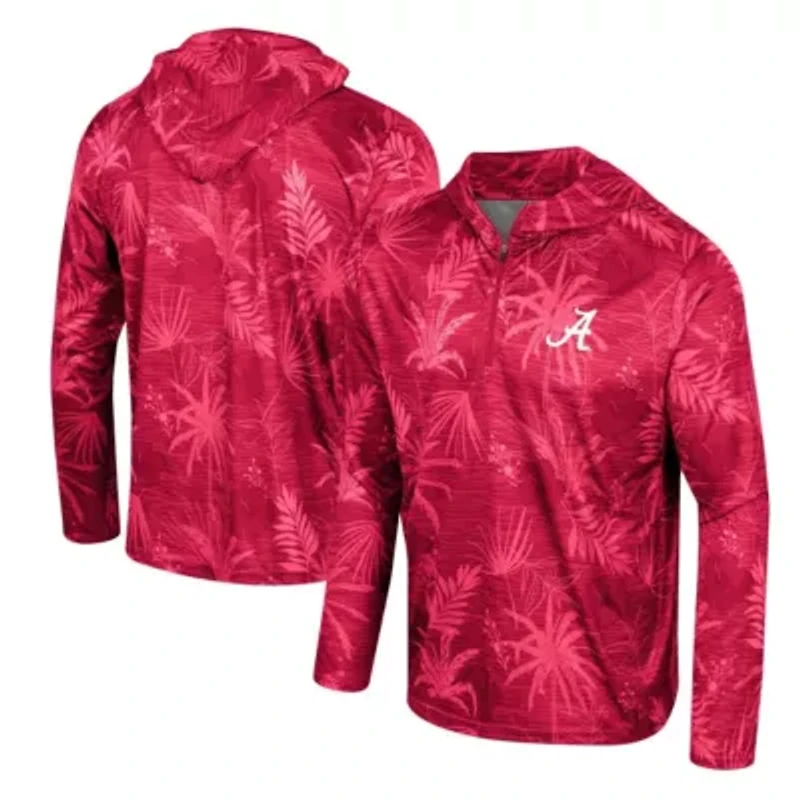 Alabama Crimson Tide NCAA Palms Printed Lightweight Quarter-Zip Hooded Top