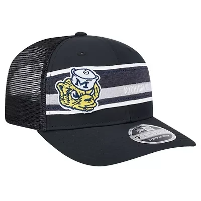 NCAA Black/Navy Michigan Wolverines Striped 9SEVENTY Trucker Stretch-Snap Adjustable Hat