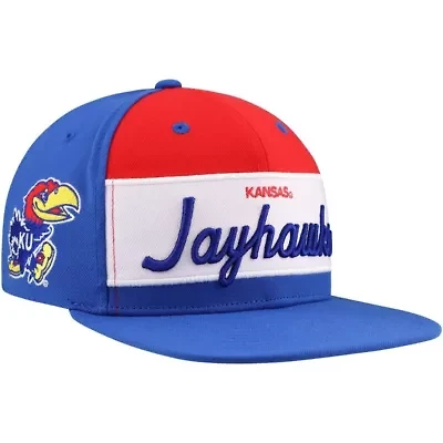 NCAA White/Royal Kansas Jayhawks Retro Sport Color Block Script Snapback Hat