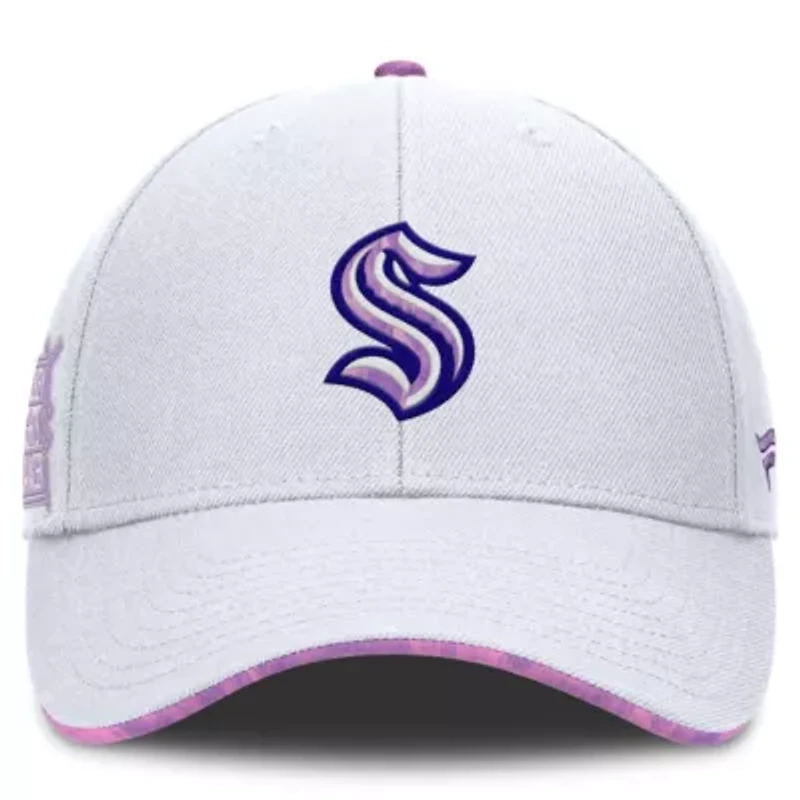 NHL Fanatics Seattle Kraken Authentic Pro Hockey Fights Cancer Adjustable Hat