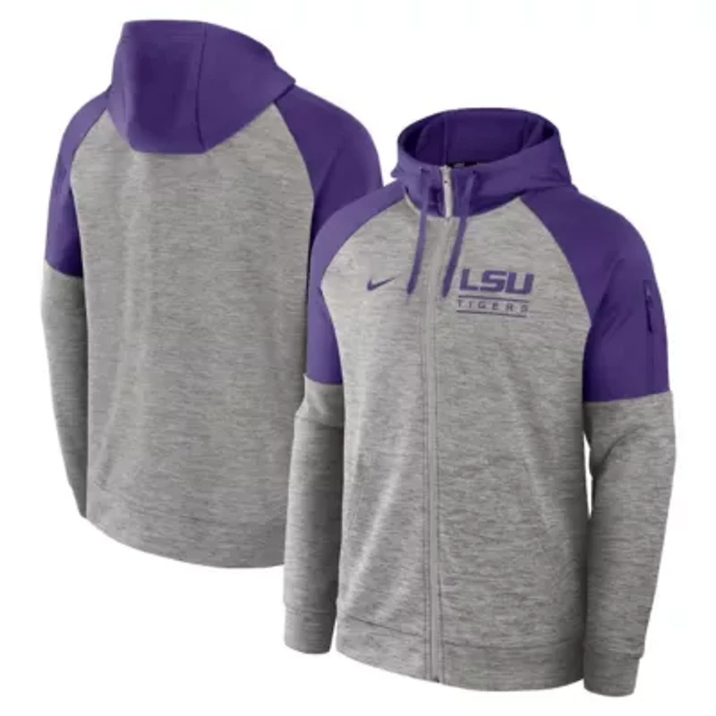 NCAA Nike LSU Tigers Fitness Raglan Performance Full-Zip Hoodie