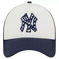 MLB White/Navy New York Yankees Checkered Flag A-Frame Trucker 9FORTY Adjustable Hat