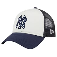 MLB White/Navy New York Yankees Checkered Flag A-Frame Trucker 9FORTY Adjustable Hat