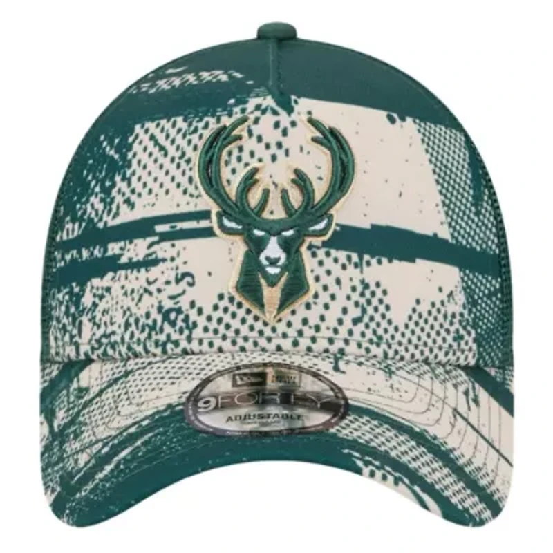 NBA Hunter Green/Cream Milwaukee Bucks Tip Off A-Frame Trucker 9FORTY Adjustable Hat