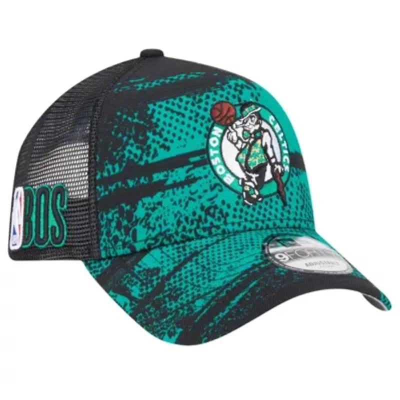 NBA Black/Kelly Boston Celtics Tip Off A-Frame Trucker 9FORTY Adjustable Hat