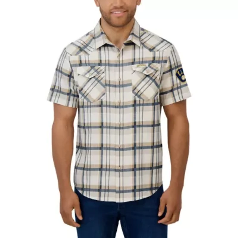 MLB Milwaukee Brewers Plaid Full-Snap Shirt