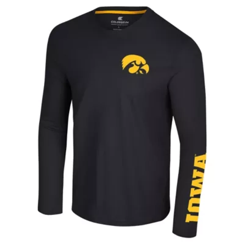 NCAA Iowa Hawkeyes Logo Lockup 3-Hit Active Blend Long Sleeve T-Shirt