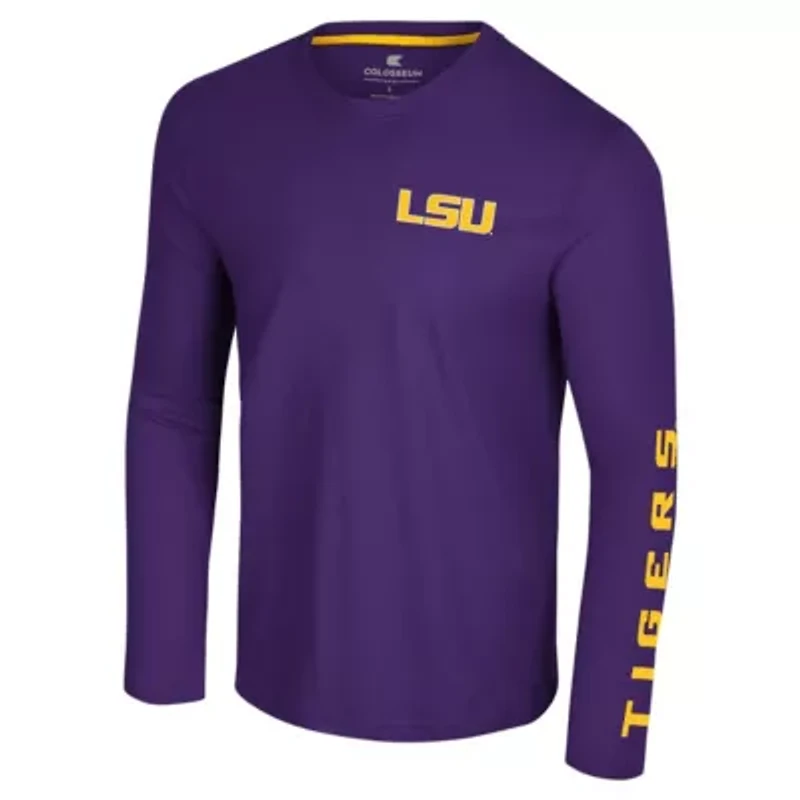 NCAA LSU Tigers Logo Lockup 3-Hit Active Blend Long Sleeve T-Shirt