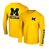 NCAA Michigan Wolverines Logo Lockup 3-Hit Active Blend Long Sleeve T-Shirt