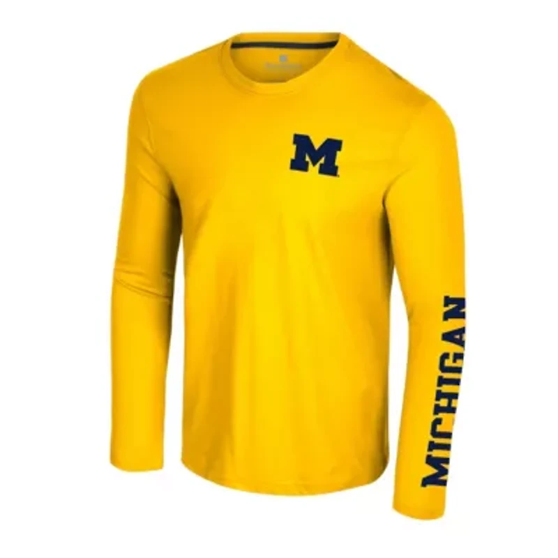 NCAA Michigan Wolverines Logo Lockup 3-Hit Active Blend Long Sleeve T-Shirt