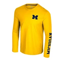 NCAA Michigan Wolverines Logo Lockup 3-Hit Active Blend Long Sleeve T-Shirt
