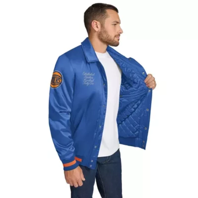 NBA New York Knicks Jacob Chain Stitch Applique Full-Snap Varsity Jacket