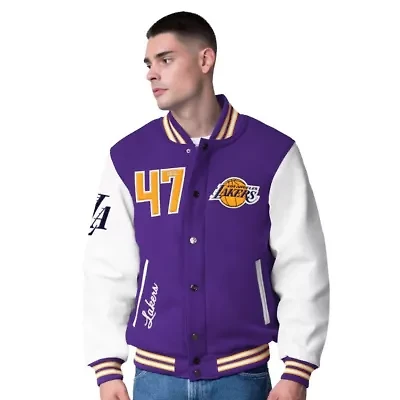NBA Los Angeles Lakers Moneyball Wool & Leather Full-Snap Varsity Jacket