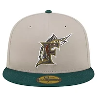 Cooperstown Teams Natural/Hunter Florida Marlins Collection Lifestyle Tree Bark Fill 59FIFTY Fitted Hat