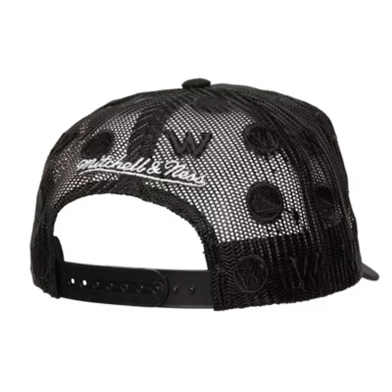 NBA Golden State Warriors Monogram Allover Logo Mesh Trucker Adjustable Hat