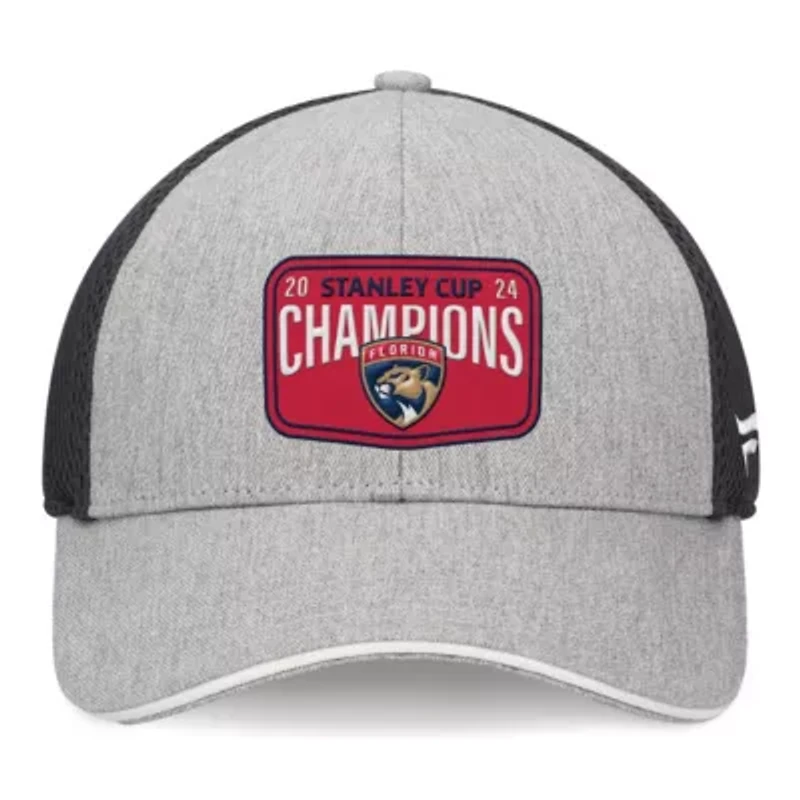 NHL Fanatics Gray/Charcoal Florida Panthers 2024 Stanley Cup s Locker Room Meshback Structured Adjustable Hat