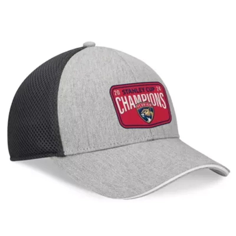 NHL Fanatics Gray/Charcoal Florida Panthers 2024 Stanley Cup s Locker Room Meshback Structured Adjustable Hat