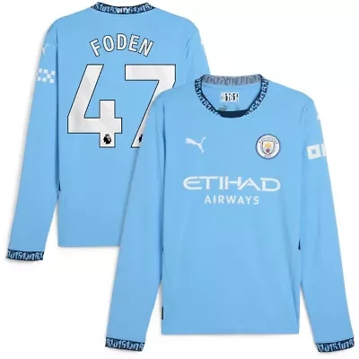 International Clubs Phil Foden Light Manchester City 2024/25 Home Replica Long Sleeve Player Jersey
