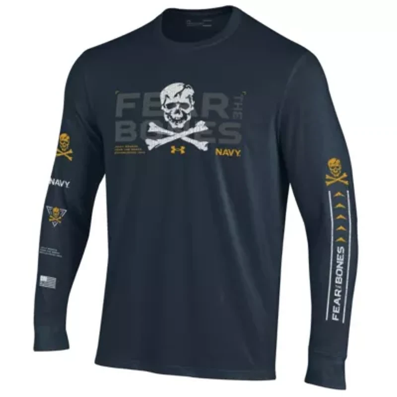 Navy Midshipmen NCAA Under Armour 2024 Rivalry Skull Performance Long Sleeve T-Shirt