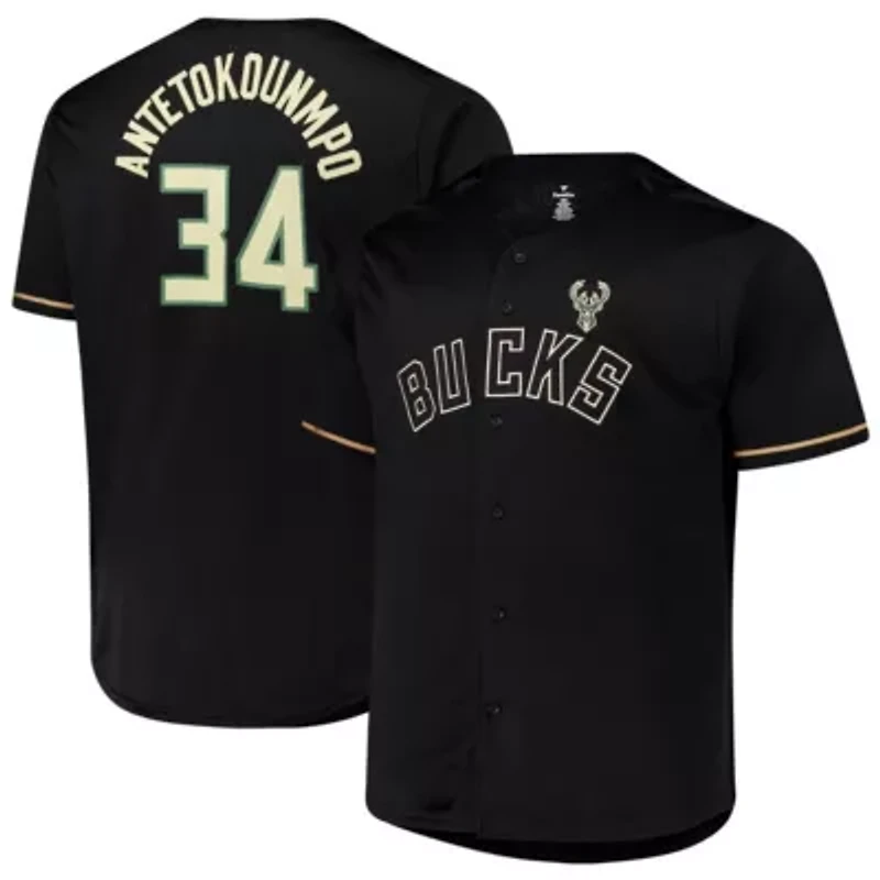 NBA Giannis Antetokounmpo Milwaukee Bucks Big & Tall Name Number Button-Up Jersey