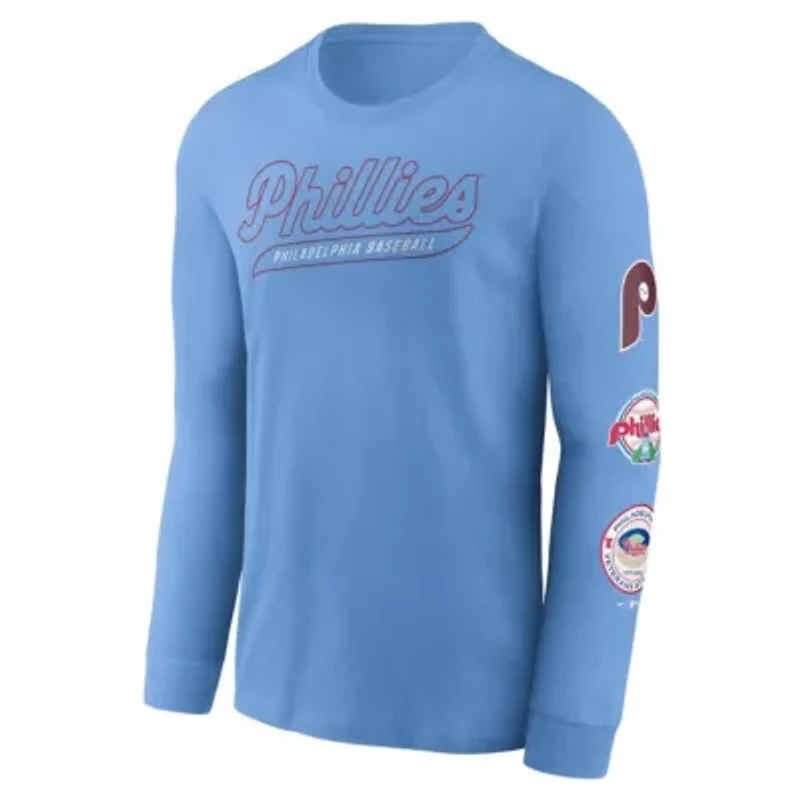 MLB Nike Light Philadelphia Phillies Cooperstown Collection Knockout Long Sleeve T-Shirt