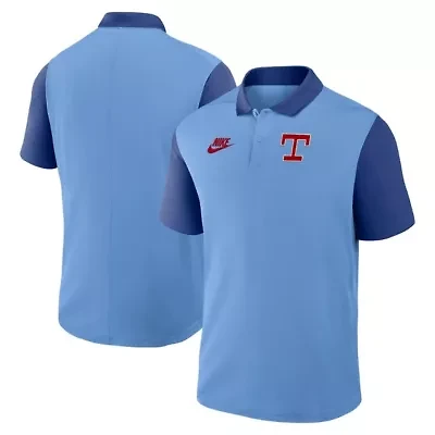 MLB Nike Light Blue/Royal Texas Rangers Cooperstown Collection Color-Block Victory Dri-FIT Polo