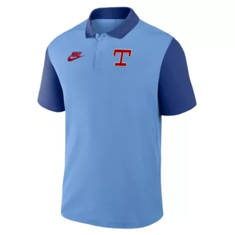 MLB Nike Light Blue/Royal Texas Rangers Cooperstown Collection Color-Block Victory Dri-FIT Polo