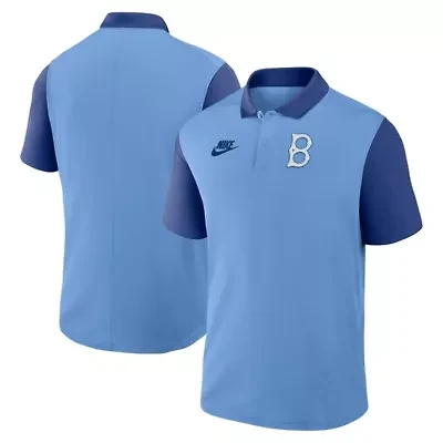 Cooperstown Teams Nike Light Blue/Royal Brooklyn Dodgers Collection Color-Block Victory Dri-FIT Polo