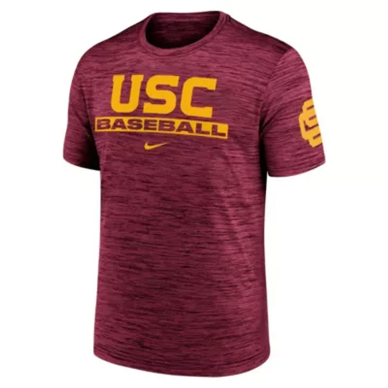 NCAA Nike USC Trojans Velocity Baseball Wordmark Stack Dri-FIT T-Shirt