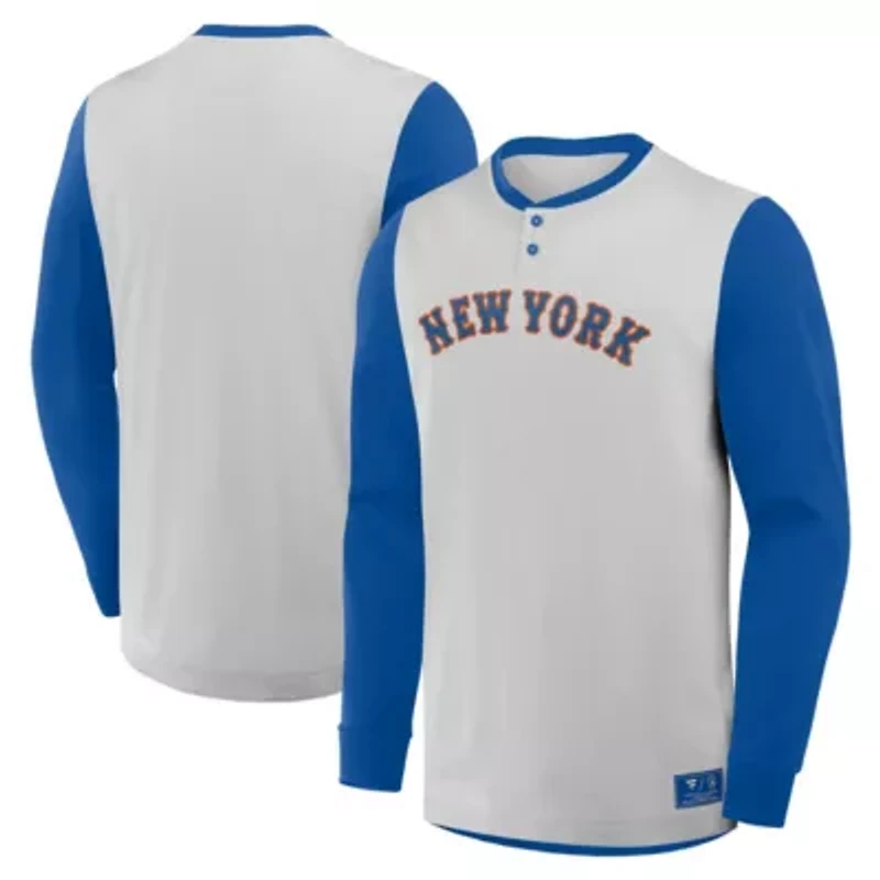 MLB Fanatics New York Mets Clubhouse Long Sleeve Henley Shirt