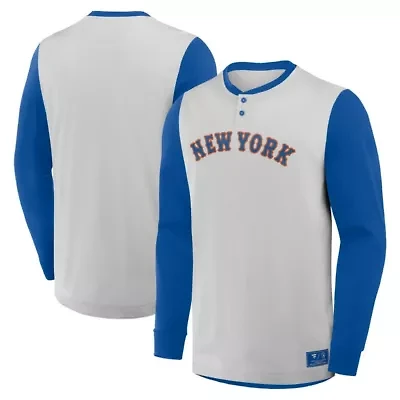 MLB Fanatics New York Mets Clubhouse Long Sleeve Henley Shirt