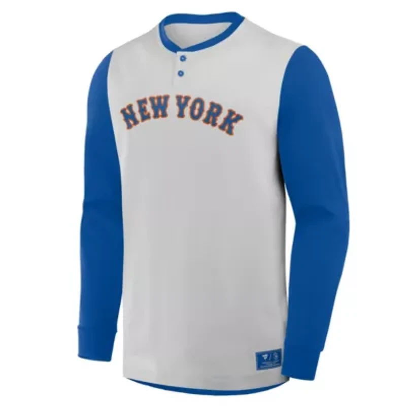 MLB Fanatics New York Mets Clubhouse Long Sleeve Henley Shirt