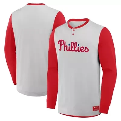 MLB Fanatics Philadelphia Phillies Clubhouse Long Sleeve Henley Shirt