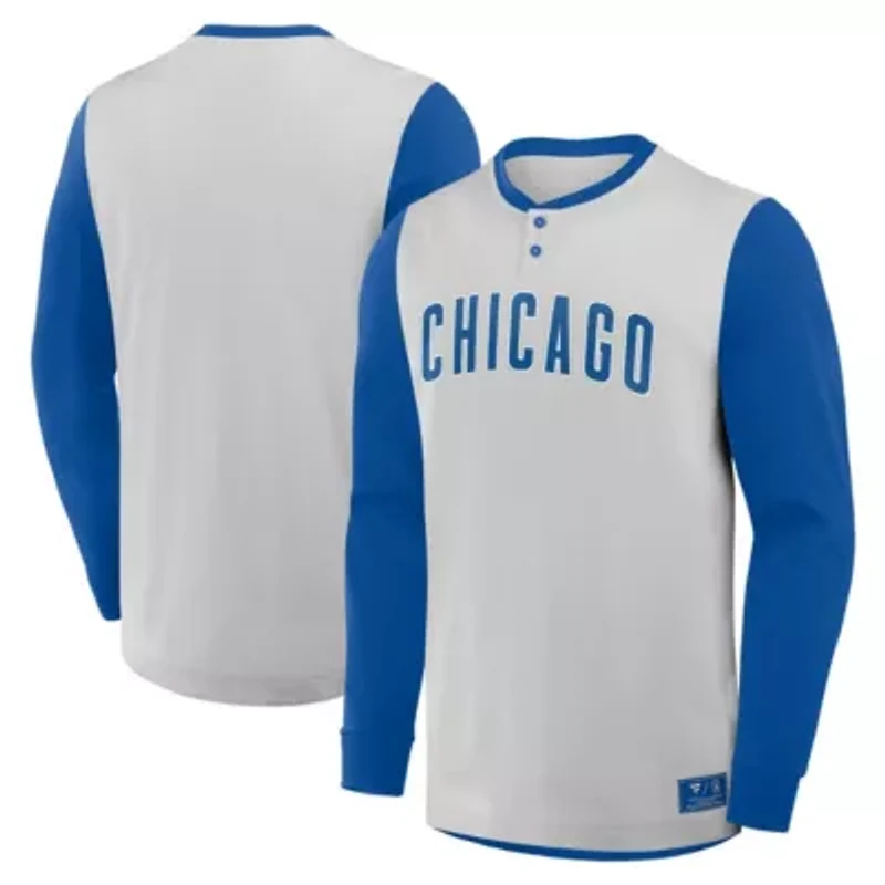 MLB Fanatics Chicago Cubs Clubhouse Long Sleeve Henley Shirt