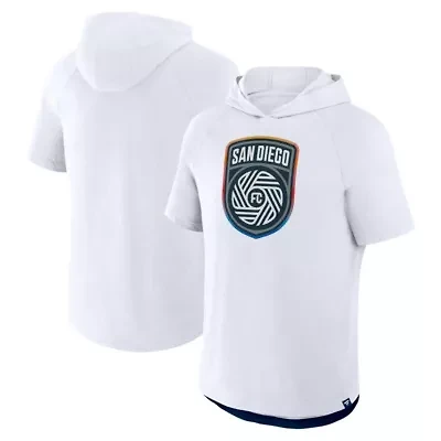MLS Fanatics San Diego FC Hat Trick Stadium Slub Raglan Short Sleeve Pullover Hoodie
