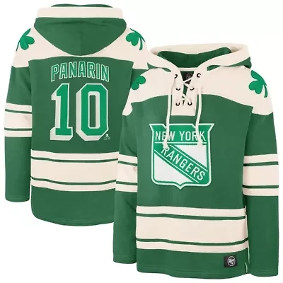 NHL Artemi Panarin Kelly New York Rangers St. Patrick's Day Player Name & Number Lacer Pullover Hoodie