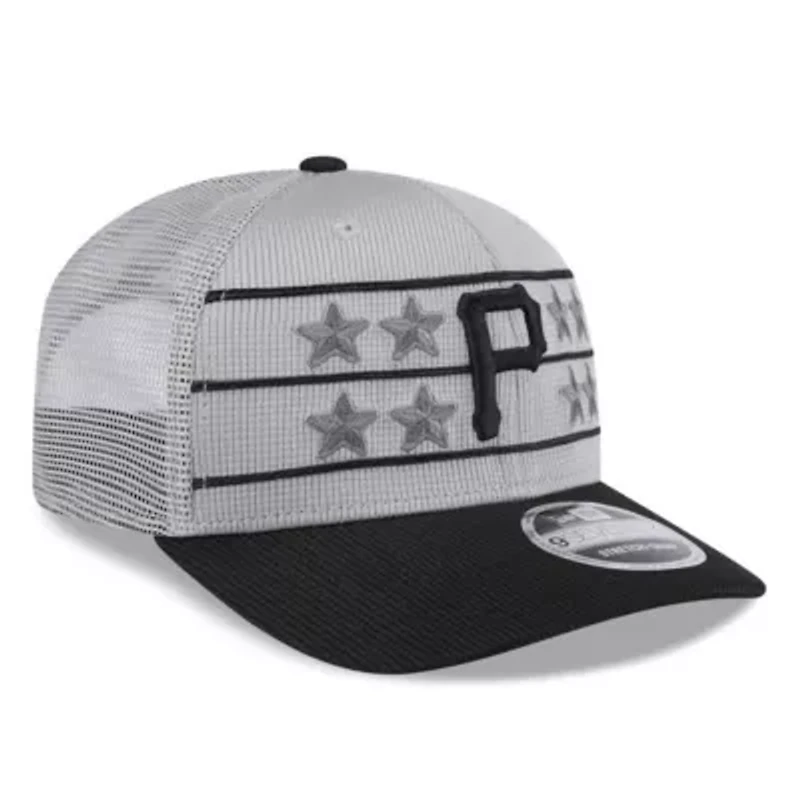 MLB Gray/Black Pittsburgh Pirates 2025 Batting Practice 9SEVENTY Stretch-Snap Trucker Hat
