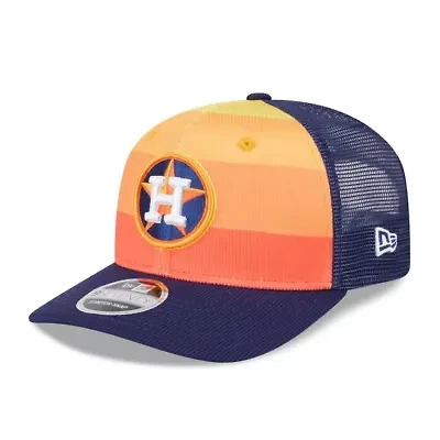 MLB Orange/Navy Houston Astros 2025 Batting Practice 9SEVENTY Stretch-Snap Trucker Hat