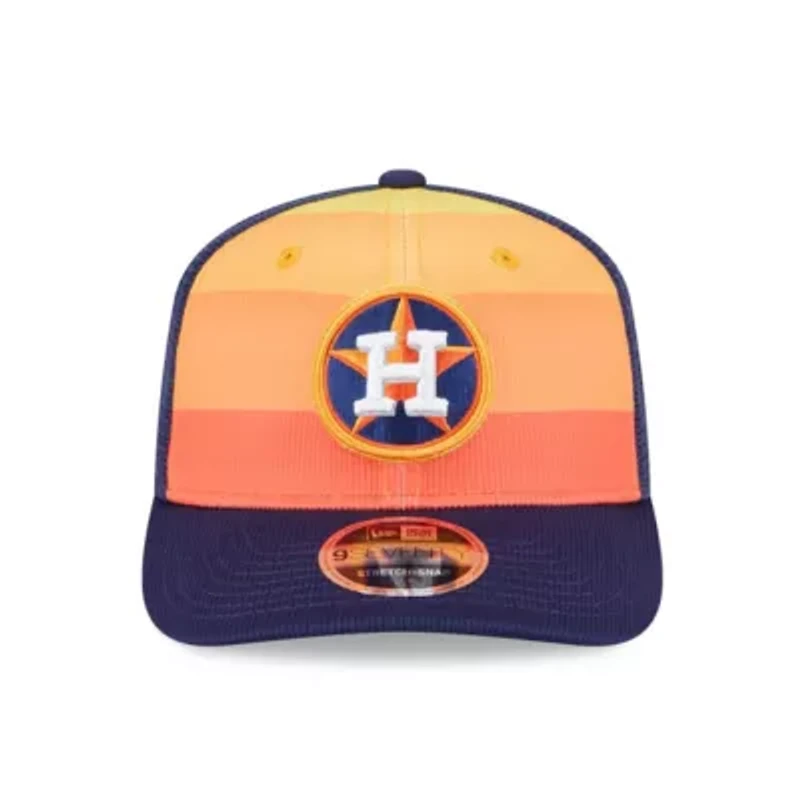 MLB Orange/Navy Houston Astros 2025 Batting Practice 9SEVENTY Stretch-Snap Trucker Hat