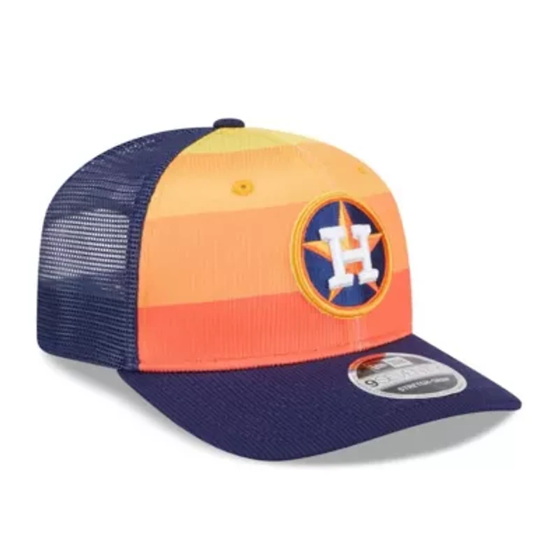 MLB Orange/Navy Houston Astros 2025 Batting Practice 9SEVENTY Stretch-Snap Trucker Hat