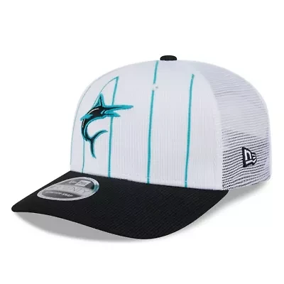 MLB White/Black Miami Marlins 2025 Batting Practice 9SEVENTY Stretch-Snap Trucker Hat
